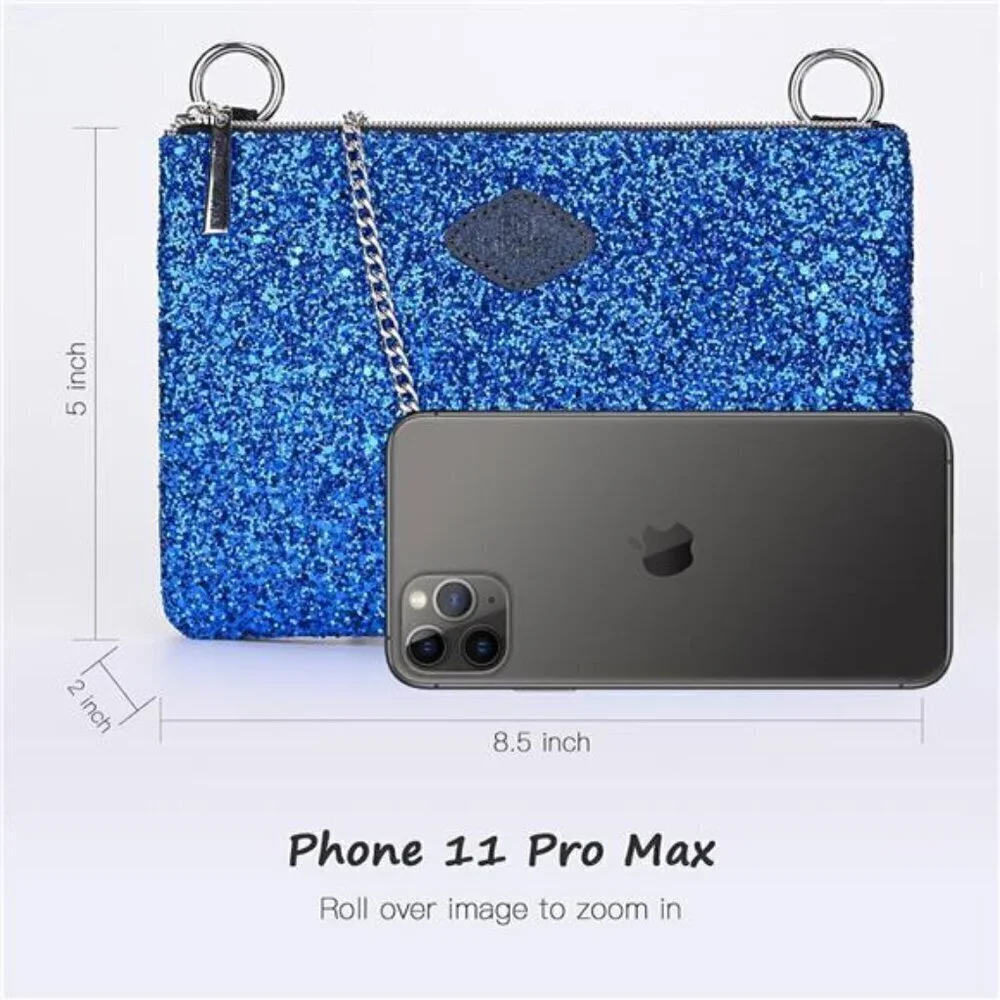 Blue Clutch Purse for Women, Crossbody Glitter Evening Bag, Sequin Handbag